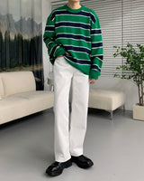 ウォパラウンドネックストライプモヘアニットウェア / EV WOPA Round Neck Striped Mohair Knitwear (3 colors)