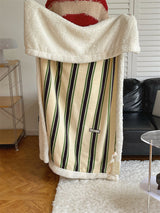 Retro stripe microfiber lamb fleece blanket - 150x200cm - Green