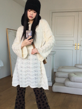 [MADE] Flute Ribbon Strap Punching Wave Knit Dress