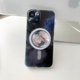 ブルー - レインフラワーマグセーフスマホケース　ビーズトックセット