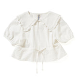 ラッフルカラークロップブラウス / RUFFLE COLLAR CROP BLOUSE_WHITE
