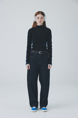 カラーラインハーフネックTシャツ / Color Line Half Neck T-Shirt [Black]