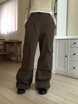 Minka Bag Ribbon Shirring Pintuck Cotton Cargo Pants