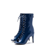 Patent Lace-Up open Toe Heel(Blue)