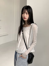 リーミングサマーシースルーワンボタンクロップ長袖カーディガン【6色】/[6 colors] Leoming summer see-through one-button cropped long-sleeved