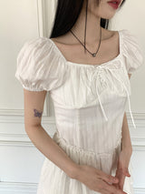 キュートストラップパフ半袖ミニワンピース / Cute Strap Puff Short Sleeve Mini Dress