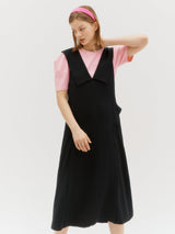 カラーポイントレイヤードドレス/Collar point layered dress - Black