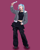 BBボクシーストライプフードジップアップ