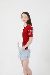 スリットリボンハーフスリーブTシャツ / Slit Ribbon Half-Sleeve T-shirt Red