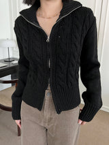 ケーブル ハイネック ニット ジップアップ / Cable high neck knit zip-up (3color)
