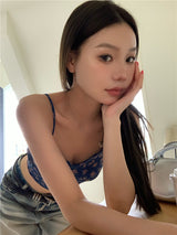 blue floral sleeveless top