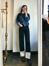 セミワイドフィットデニムパンツ/SEMI WIDE FIT BLACK+WHITE DENIM PANTS [17723]