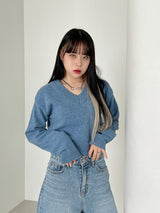 ウールVネッククロップニット/Wool V-neck Crop Knit (10color)