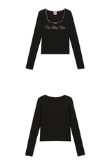 キャットブレスリボン長袖Tシャツ - BLACK