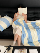 Retro stripe microfiber lamb fleece blanket - 150x200cm - Blue