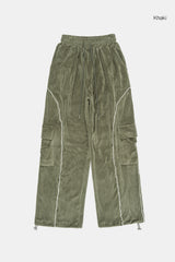 Curve piping velour cargo banding pants