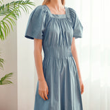 [LINE] Smoke Banding Puff Dress (Light Blue) (6696310341750)