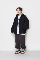 fur ribbed zip-up jacket