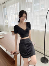 シロキ―ストラップミニスカート/107. Silky strap mini sk (black, pink)