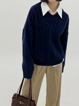 ウールビッグツイストV-ネックニット / Wool big twist V-neck knit (6color)