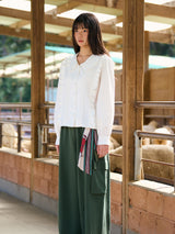 Frill Collar Ruffle-Tuck Blouse (2colors)