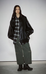  ROUNDED COLLAR CHECK SHIRT_BLACK