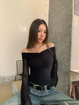 V ブラックシースルートップ
