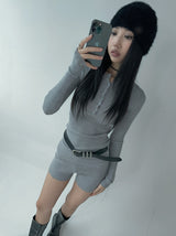 Two-piece ribbed slim pants (Belt included)