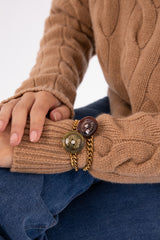 シグネイチャーボタンウィズボールドチェーンブレスレット/Merry,Motive signature button with bold chain bracelet (2colors)