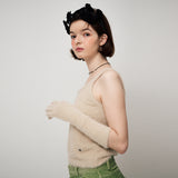 FUZZY KNIT LONG GLOVES, BEIGE