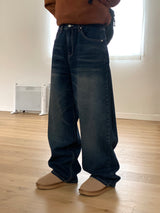Chiba Vintage Cat Washing Long Wide Denim Pants