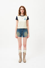 チェリーカラーリングキャップスリーブTシャツ / CHERRY COLORING CAP SLEEVE T-SHIRT [IVORY]