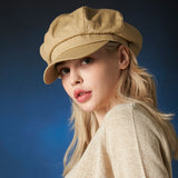 Herringbone label newsboy cap BEIGE