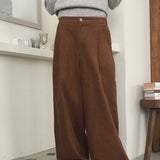 Biton バックバンディングピンタックコーデュロイロングワイドパンツ