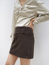 BUTTON MINI SKIRT [ CHARCOAL ]