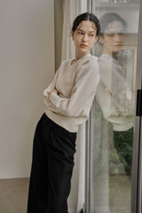 リブ Vニットトップス/RIBBED V-KNIT TOP_IVORY