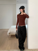 Nade Buckle Point Cotton Long Wide Pants