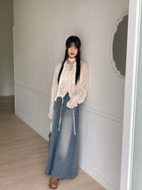 Glo wedding guest look lace pleated string long sleeve blouse