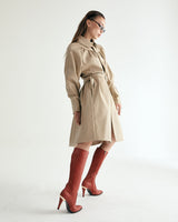 W.BELTED LEATHER SHIRRING COAT - CREAM BEIGE (6636057985142)