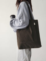Corduroy simple line bag - deep brown