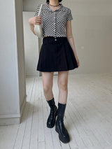 チェッカーボードクロップカラーTシャツ / Checkerboard Crop Collar T-shirt (3color)
