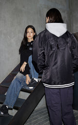 BOLD LOGO LONG VARSITY JACKET_BLACK