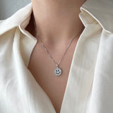 パールキュービックニットスマイルコインハンドメイドネックレス/mmi Silver 925 Pearl Cubic Kit Smile Coin Handmade Necklace