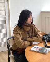 Recton Suede Fur High-neck Shearling Jacket