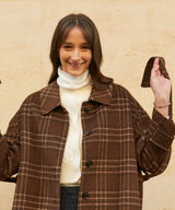 キャッシュウールブレンドローブコート/RCH cashwool blended robe coat check brown