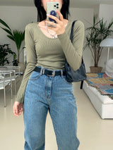 UネックリブドTシャツ / U Neck Ribbed T-shirt (4color)
