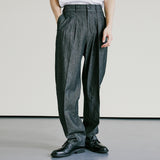 デニムワイドカーブフィット2タックスラックス / DENIM WIDE CURVE FIT TWO TUCK SLACKS BLACK