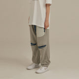 デストロイドデニムスウェットパンツ/Destroyed Denim Sweatpants_Grey