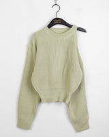 Mobin Unbalanced Shoulder Slit Long-Sleeved Knit