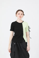 スリットリボンハーフスリーブTシャツ / Slit Ribbon Half-Sleeve T-shirt Green